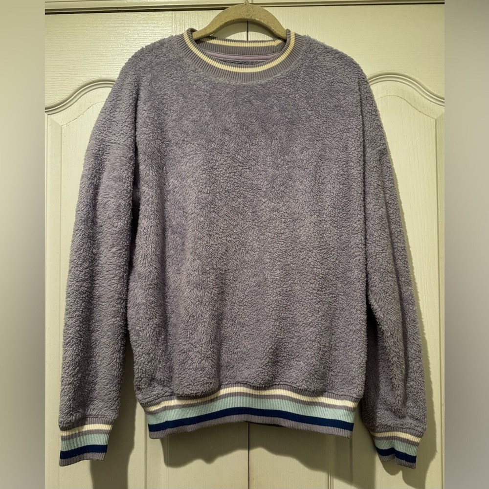 Aerie Lavender Fleece Crewneck Pullover with Striped Detail - Size XS